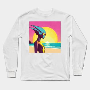 Retro Alien Woman at the Beach Long Sleeve T-Shirt